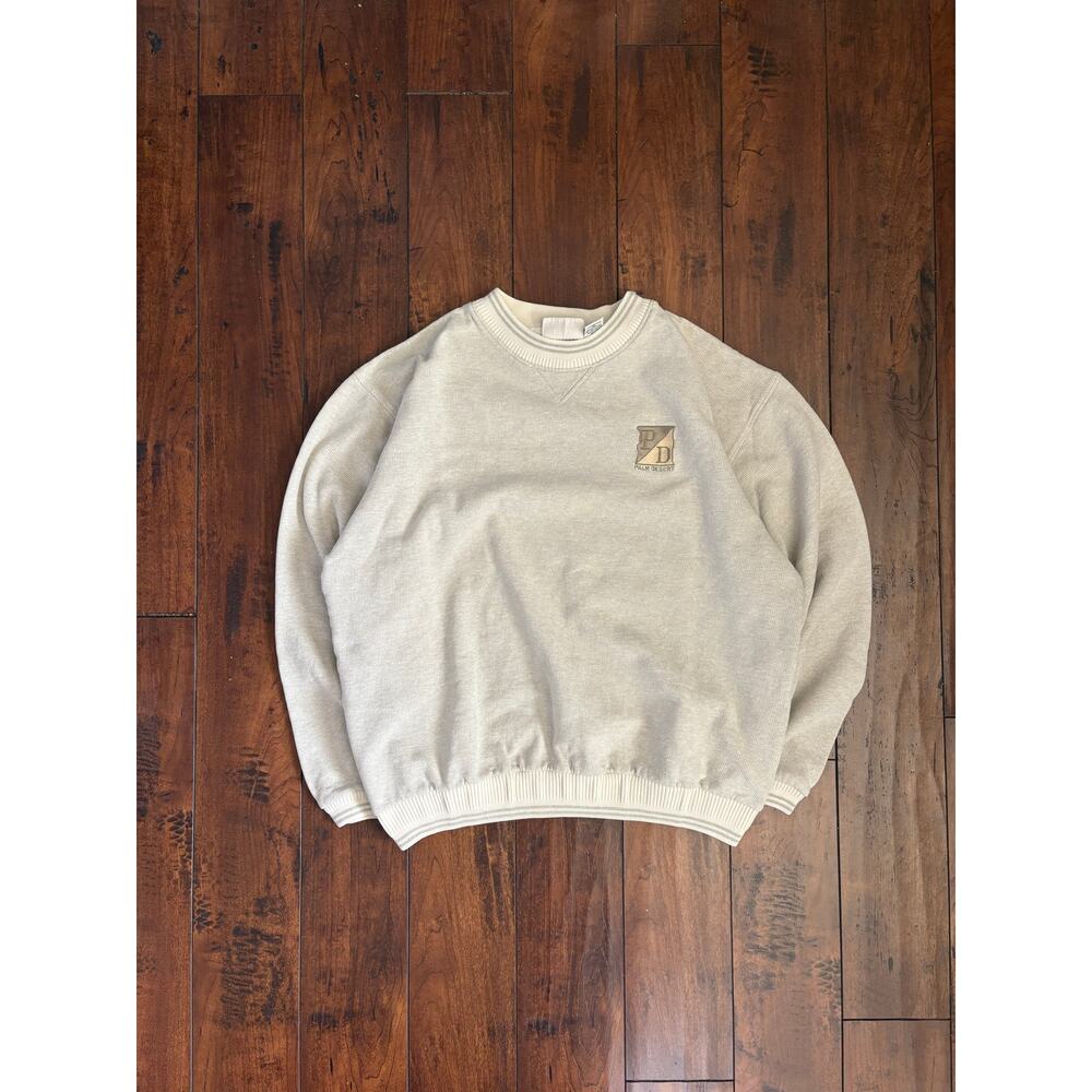 Vintage Diport USA Sweater Mens L Beige 90s Chunky Knit Embroidered Grandpa